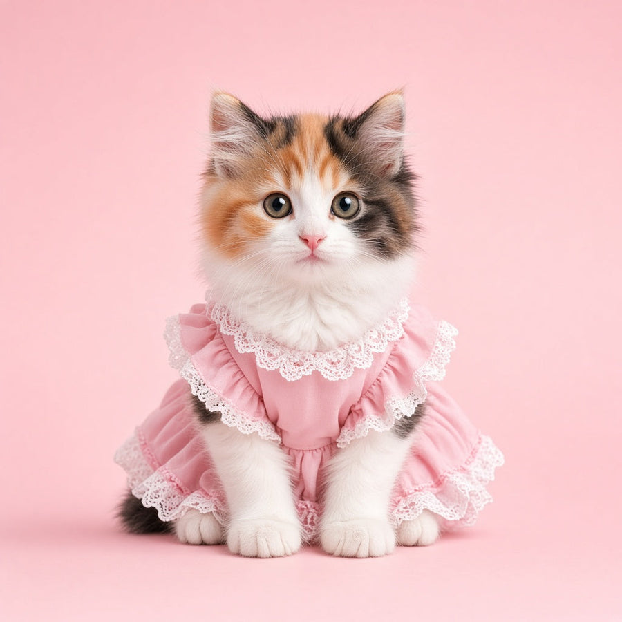 Kitten wearing the pink Cherry Blossom Dress